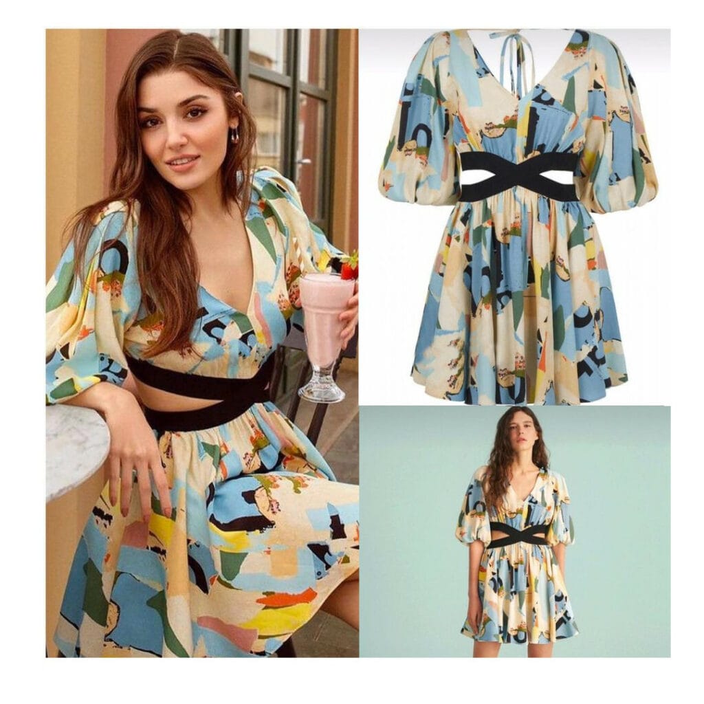 Balloon Sleeve Floral Dress Worn By Hande Erçel