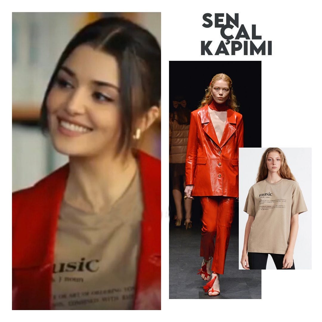 Light Brown Tshirt Worn By Hande Erçel