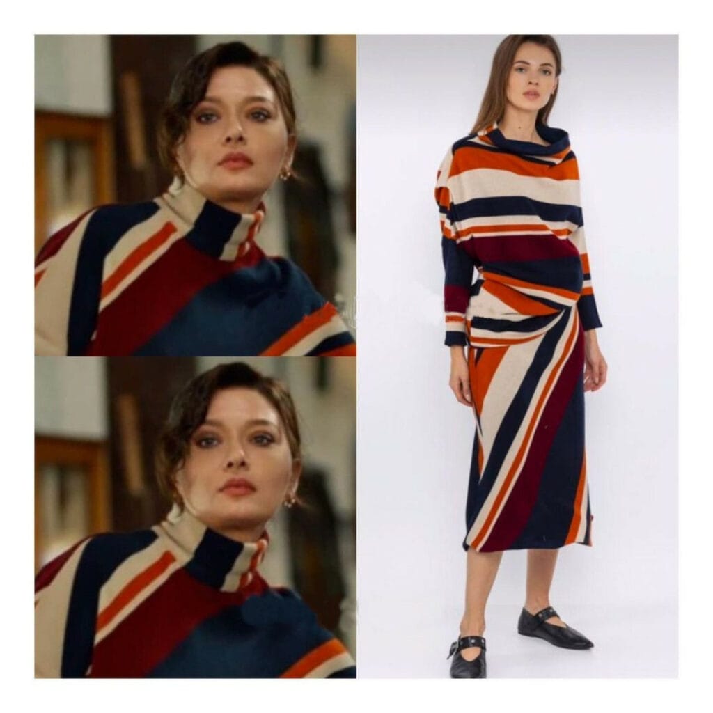 Orange Striped Dress Worn By Nurgül Yeşilçay