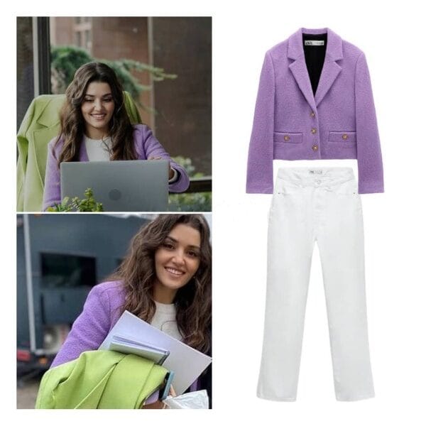 Purple And White Combination Worn By Hande Erçel