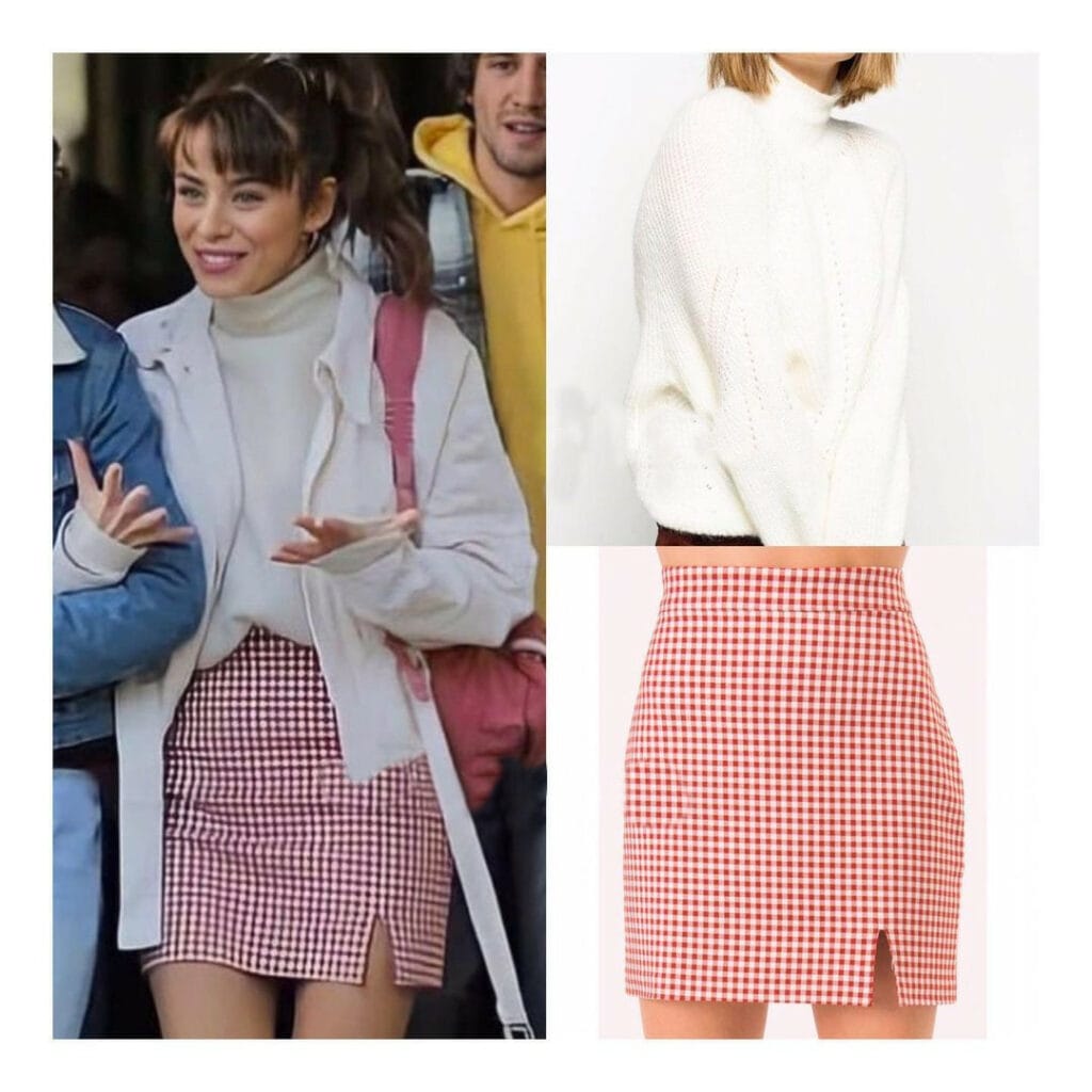 White Sweater And Red Mini Skirt Worn By İlayda Alişan