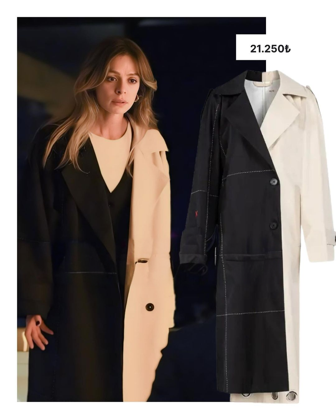 The Cream-Black Trench Coat Worn By Özge Özpirinçci