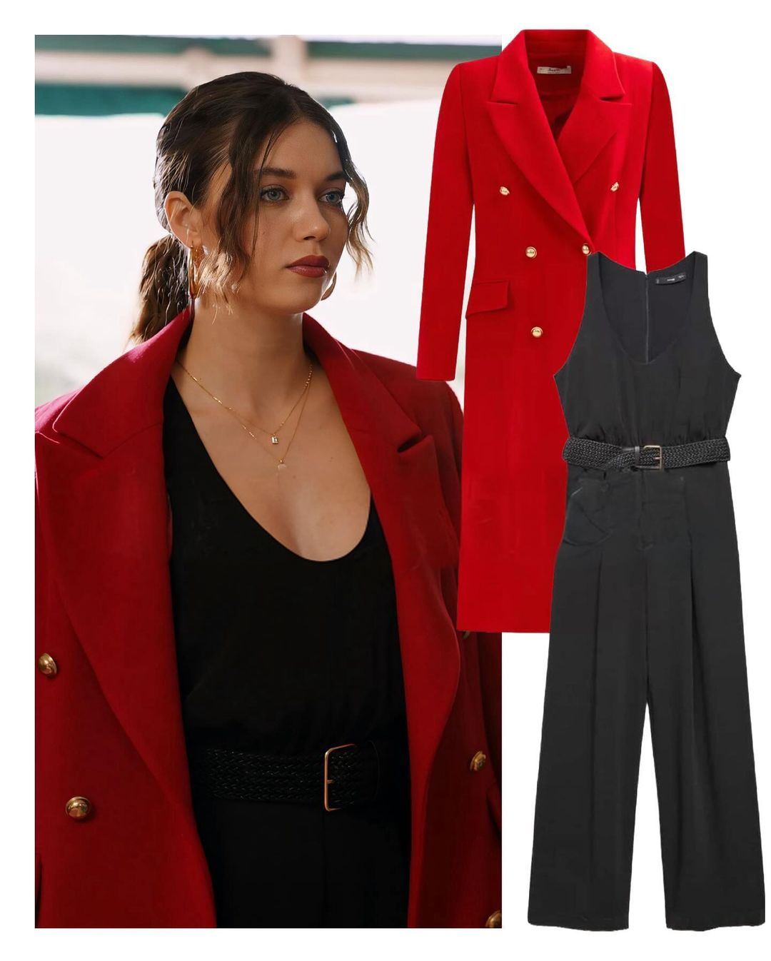 The black jumpsuit and red coat worn by Afra Saraçoğlu