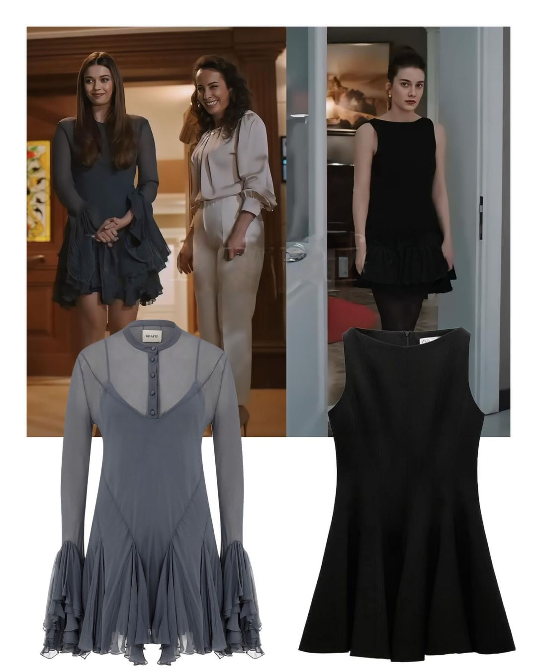 The gray dress worn by Afra Saraçoğlu