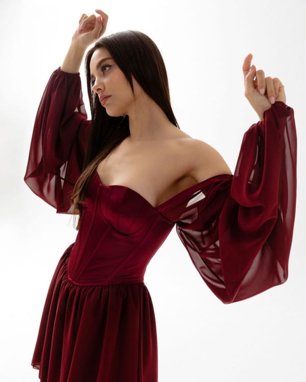 Burgundy Corset Dress Worn By Hazal Filiz Küçükköse