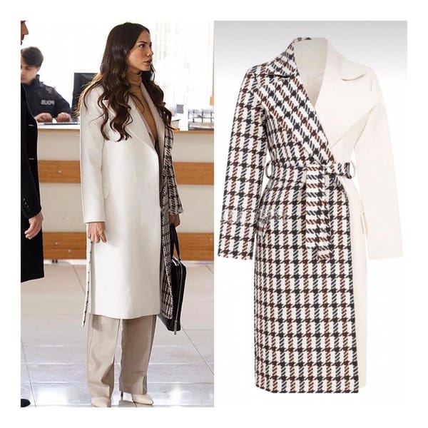 Plaid Cream Coat Worn By Demet Özdemir From Ihandmore