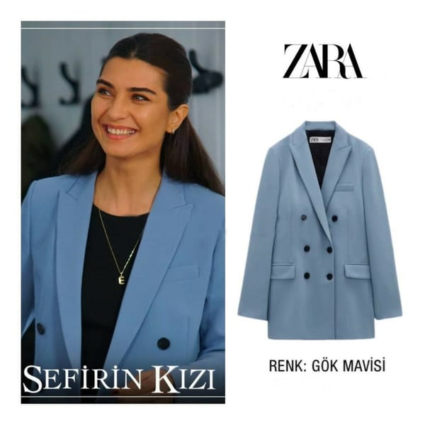 Sky-Blue Jacket Worn By Tuba Büyüküstün