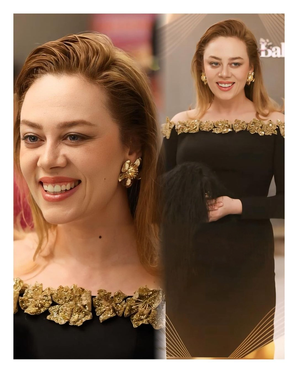 The Black Dress With Gold Leaf Worn By Demet Evgar