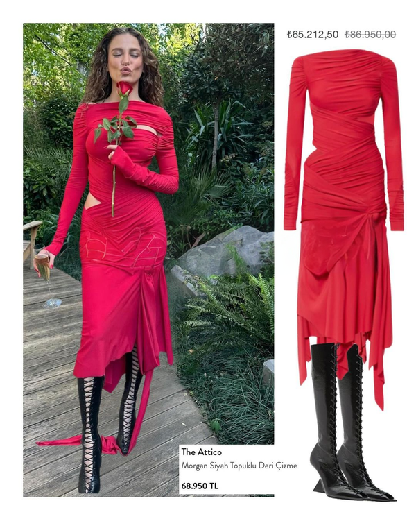 The Red Dress And Boots Worn By Serenay Sarıkaya