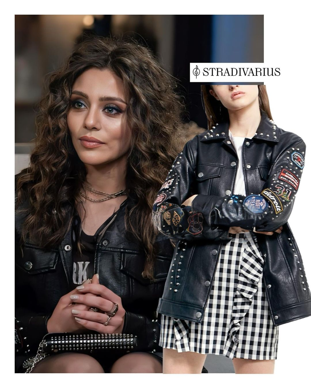 The black leather jacket worn by Sıla Türkoğlu.